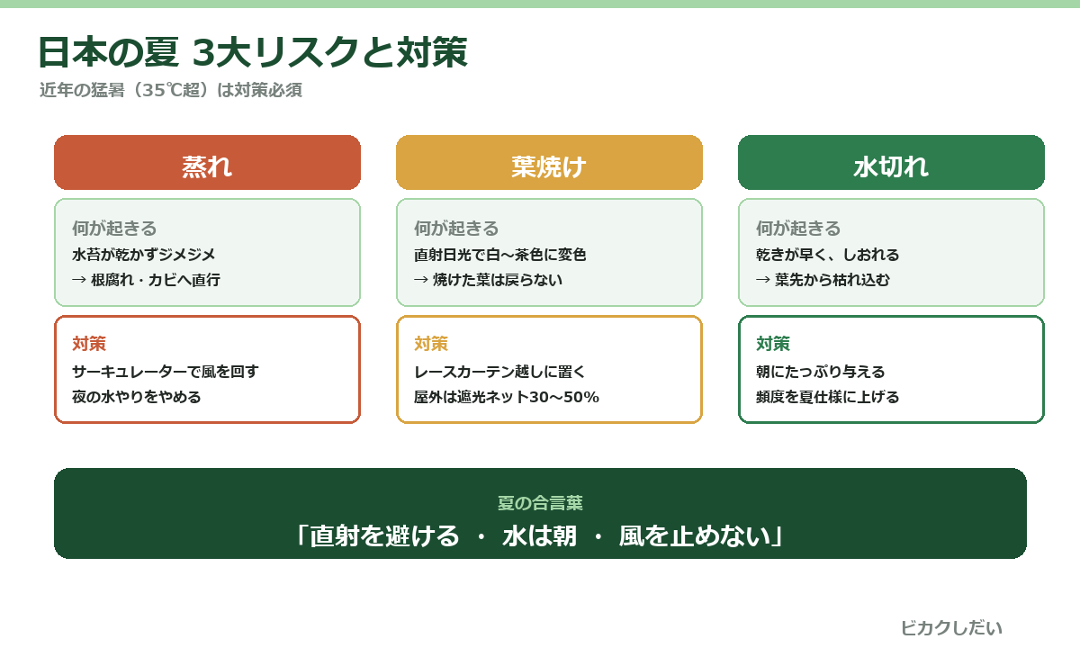 ビカクシダ夏の3大リスク（蒸れ・葉焼け・水切れ）と対策